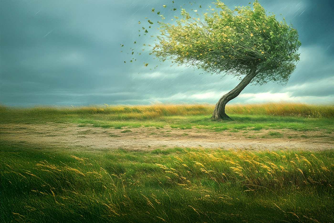 Ein Baum, der einem Sturm standhält.