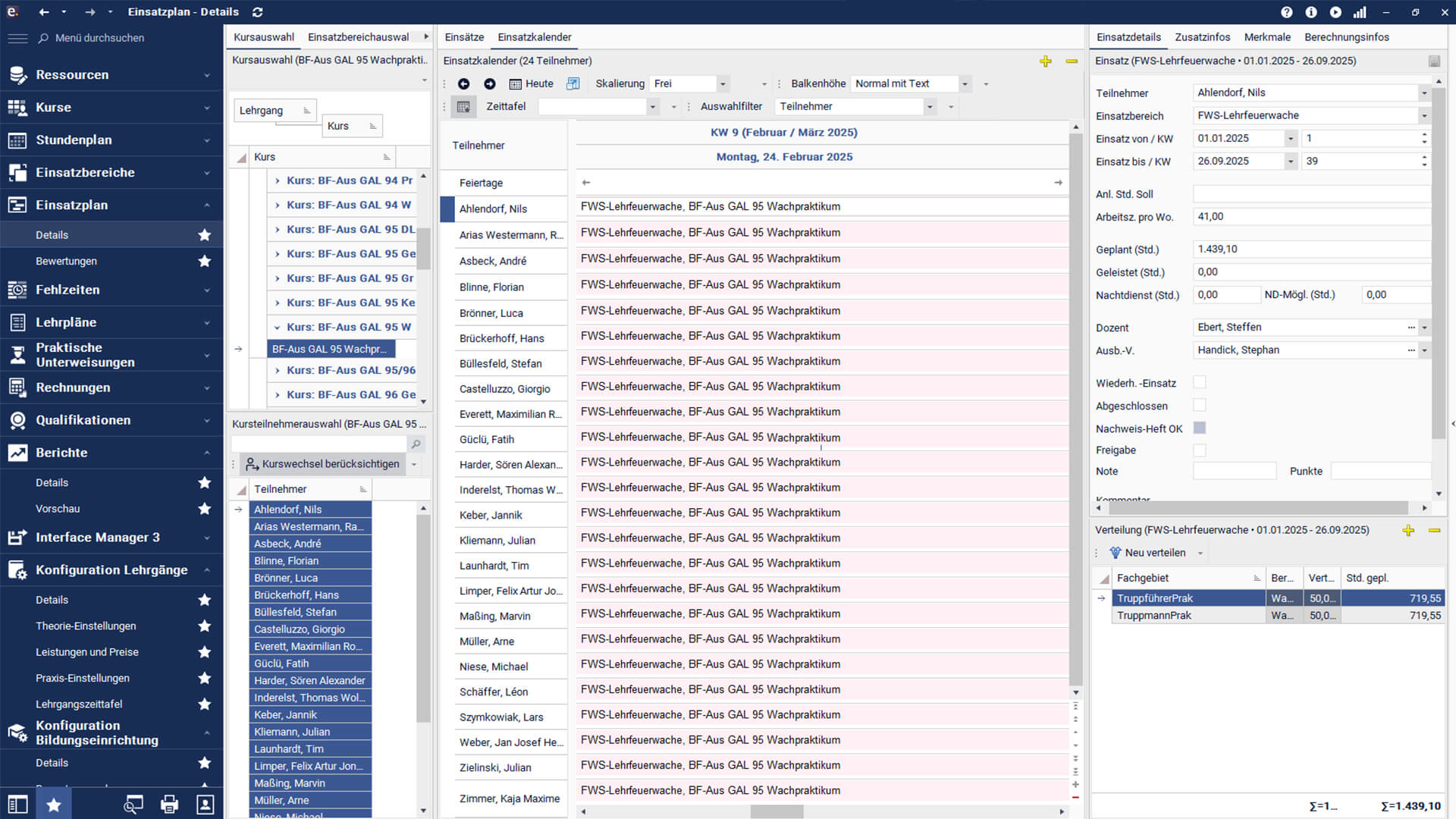 Screenshot des Lehrgangs- und Ausbildungsplaners in der Feuerwehr Verwaltungssoftware easySoft