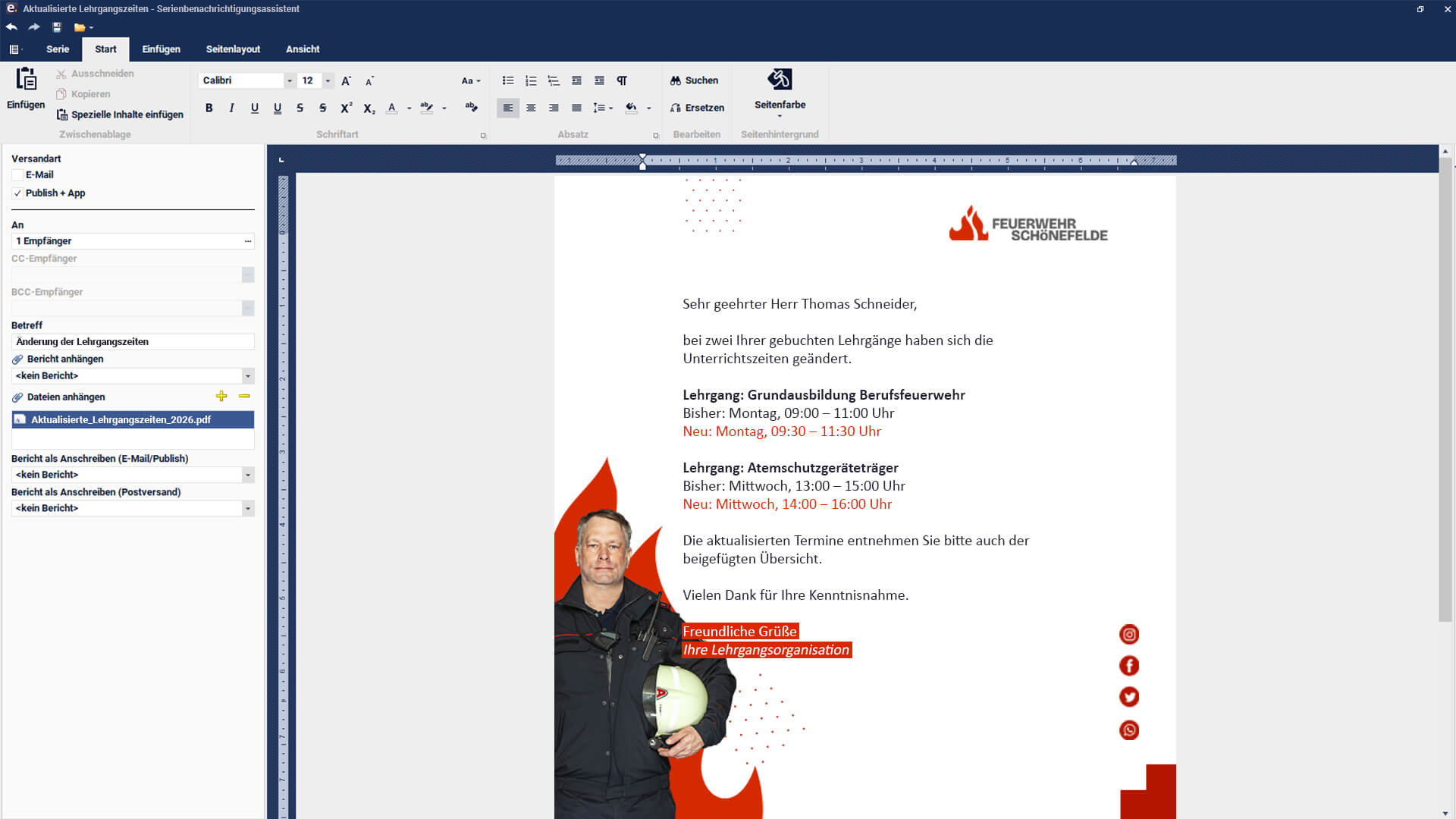 Screenshot einer Serienbenachrichtigung in der Software easySoft