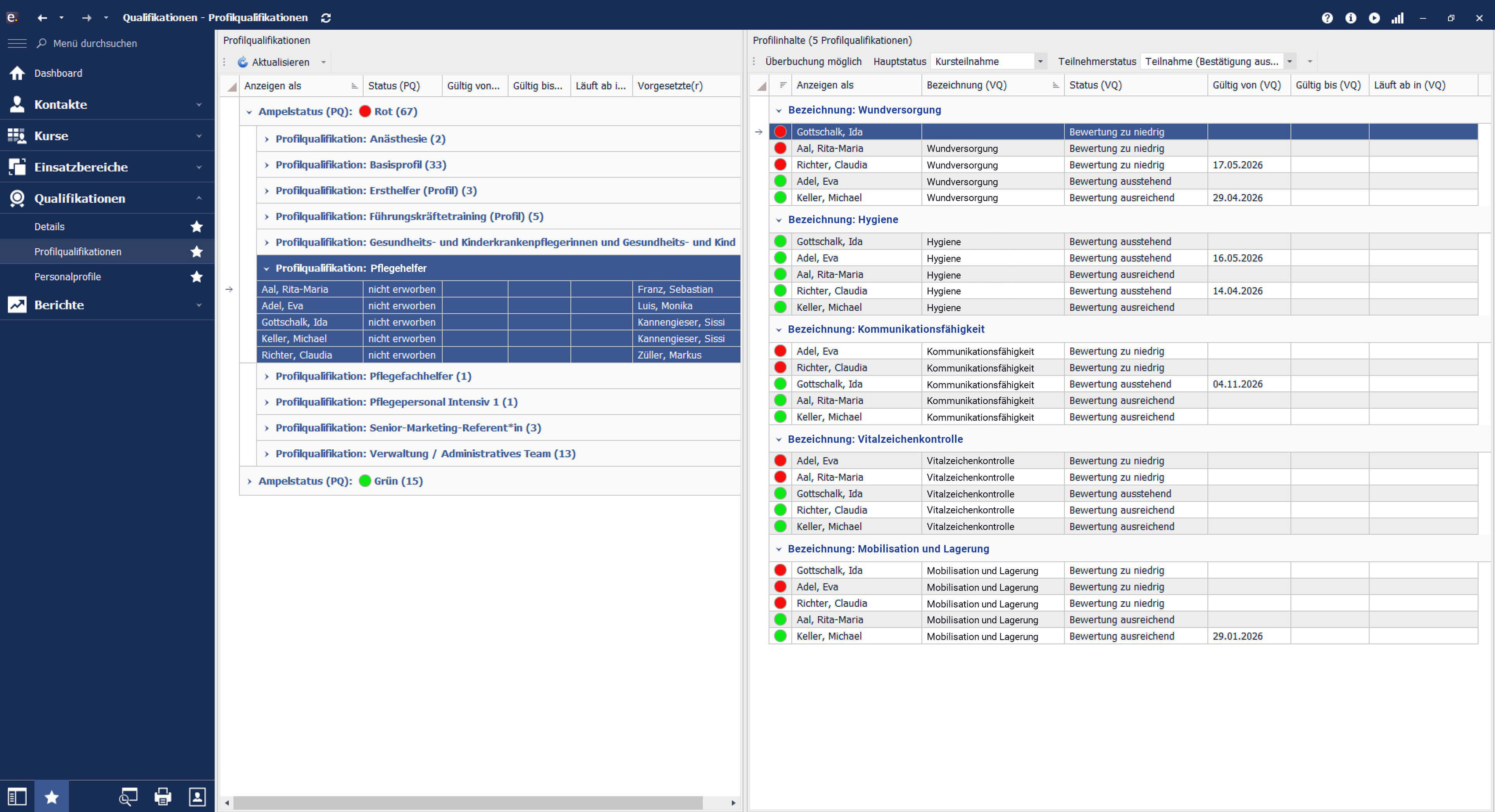 Screenshot des Programmbereichs Profilqualifikationen in easySoft Competence