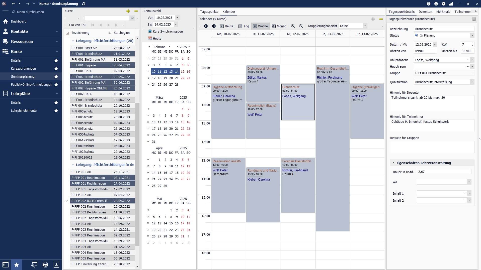 Screenshot des Seminarplaners in easySoft Seminar