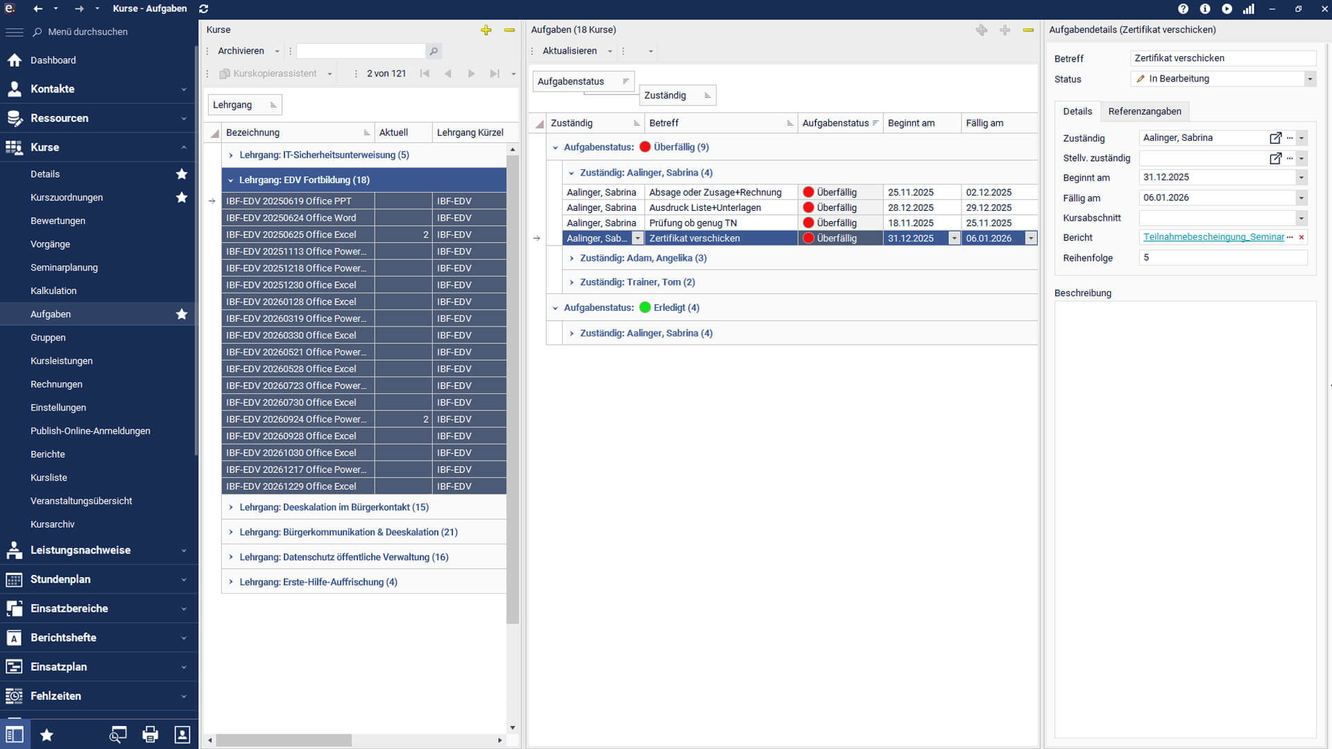 Screenshot des Aufgabenmanagements in easySoft