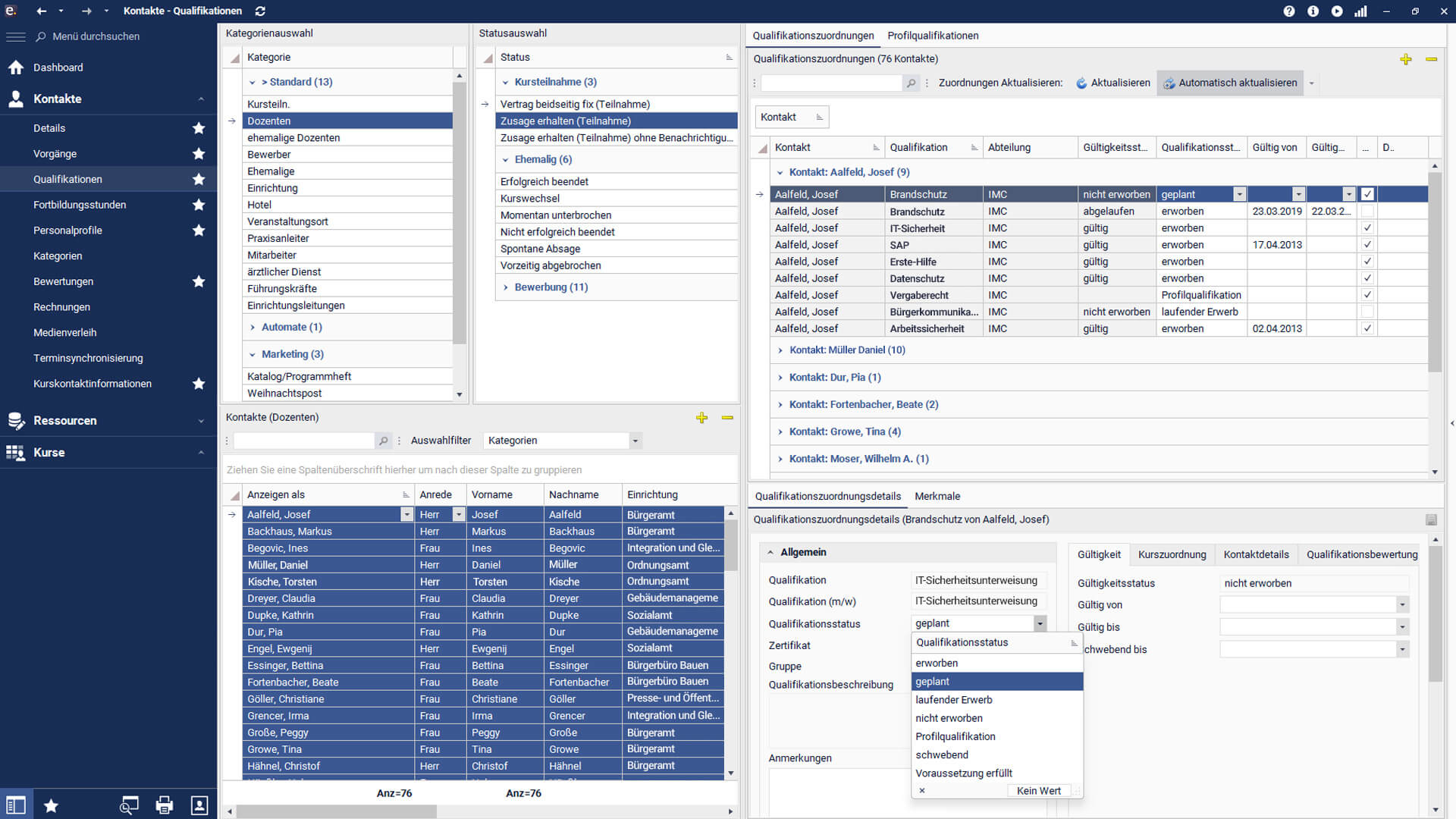 Screenshot des Qualifikationsmanagement in easySoft Competence