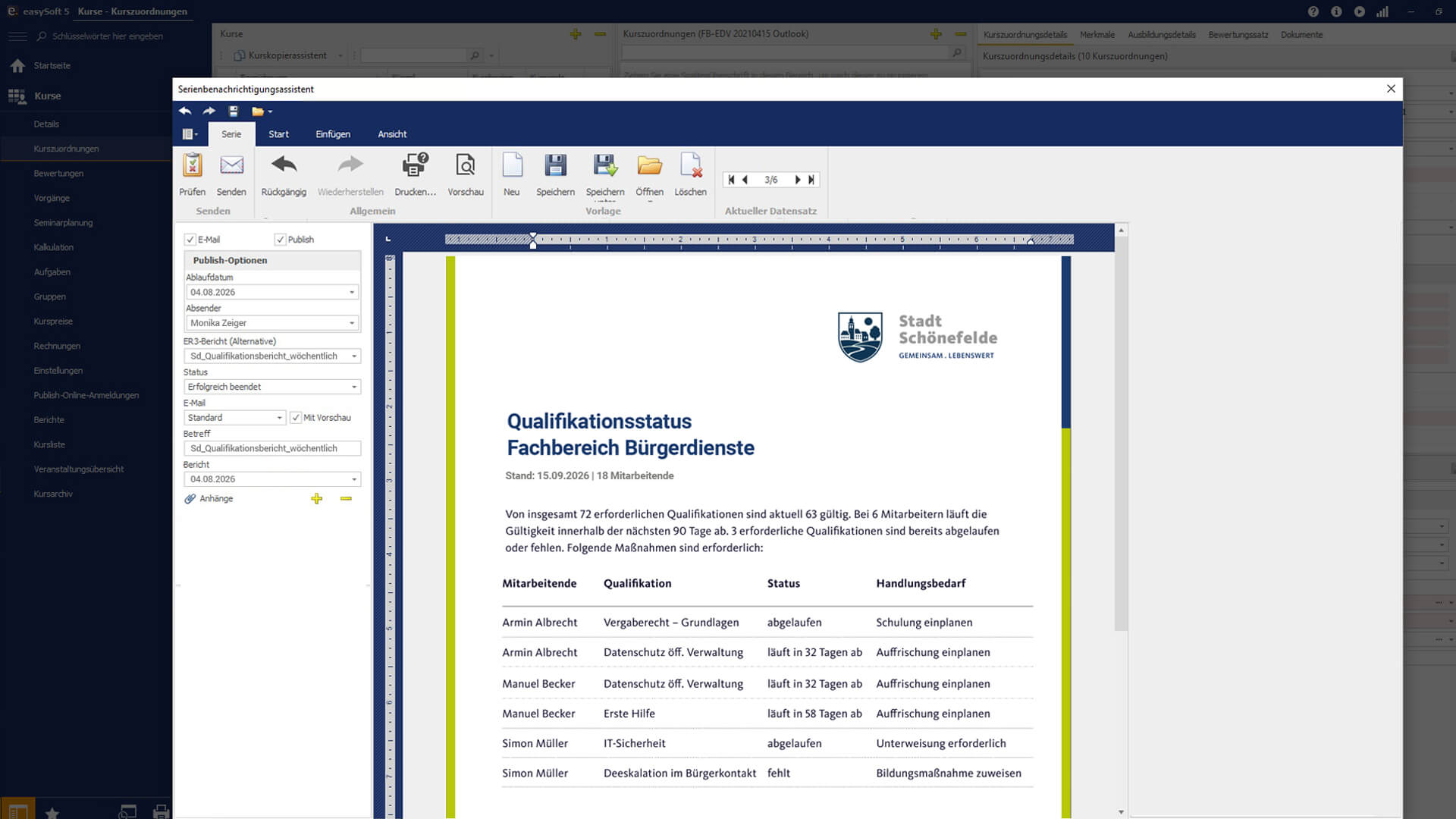 Screenshot eines Qualifikationsberichts, der in easySoft automatisch an die Führungskräfte versendet werden kann