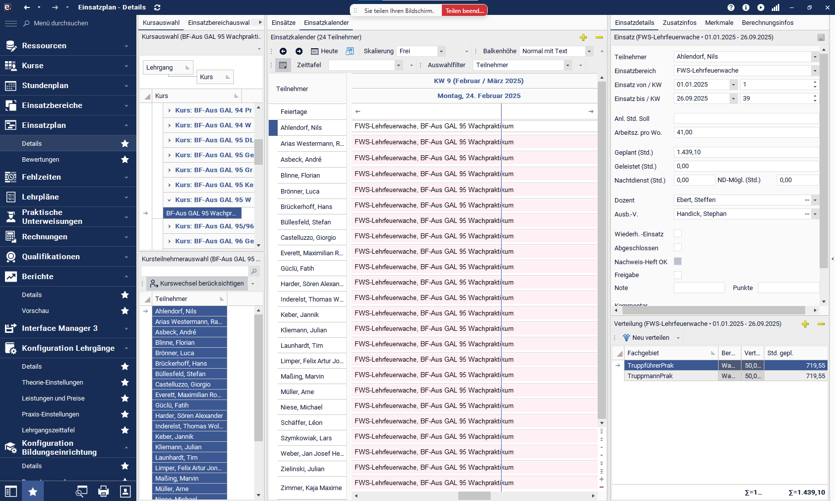 Screenshot der Ausbildungsplanung für Feuerwehren in easySoft