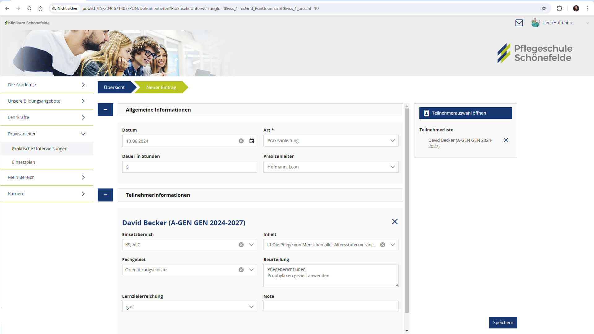 Screenshot der Erfassung einer Praktischen Unterweisung mit easySoft Publish.