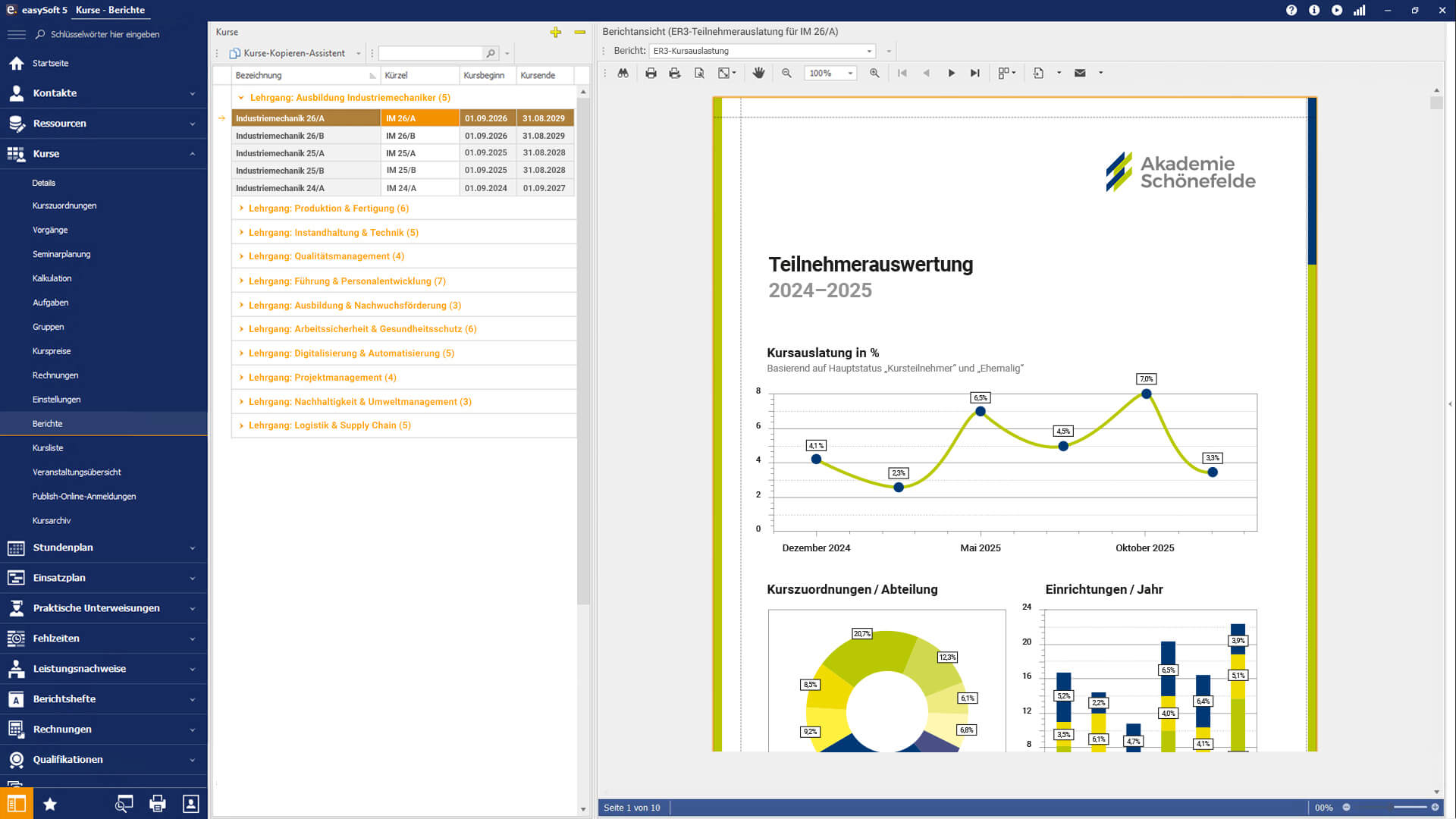 Screenshot des Berichtsdesigners in easySoft Seminar