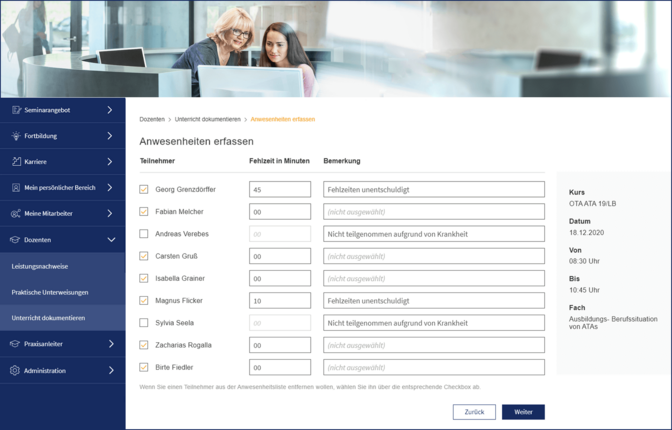 Online Klassenbuch in Publish Education