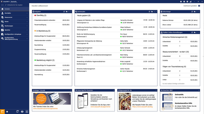 Dashboard in easySoft 5 mit verschiedenen Widgets