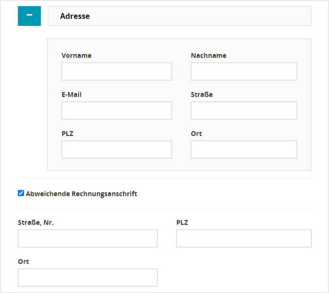Screenshot Anmeldeformular mit Unterformular in easySoft Publish