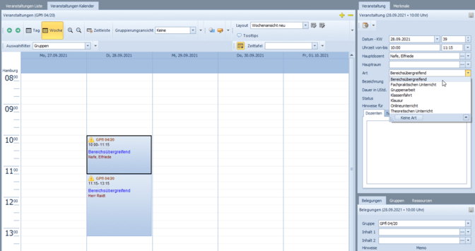 Dozentenverplanung im Stundenplan festlegen easySoft Education