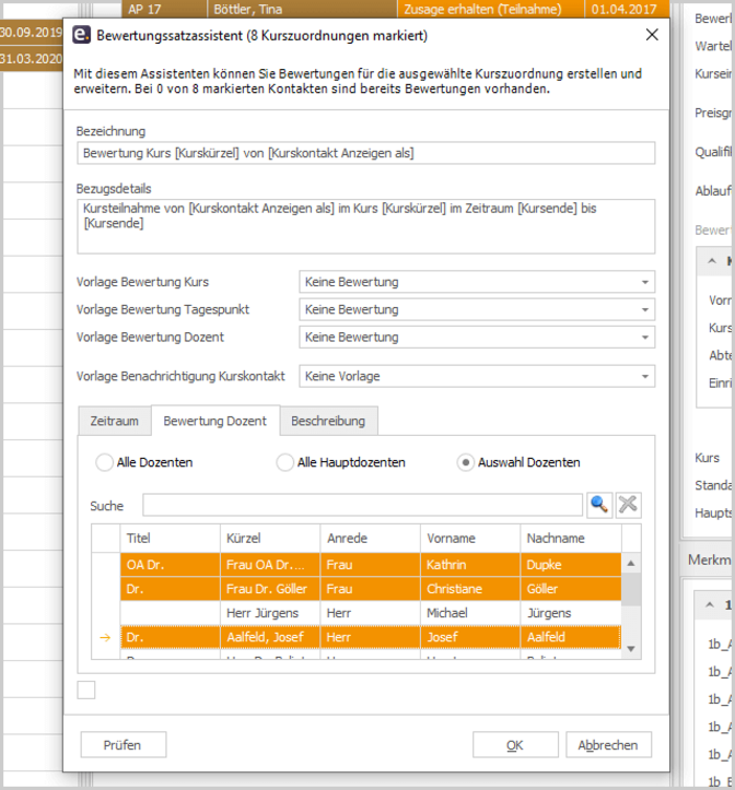 Kursteilnahmebewertungen in easySoft 5