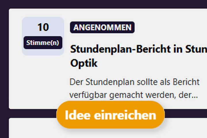 Screenshot der Ideenplattform