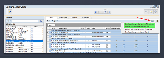 Screenshot der Leistungsnachweise in easySoft Education
