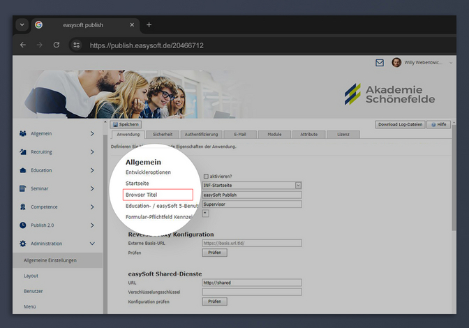 Screenshot des Administrationsbereichs von easySoft Publish