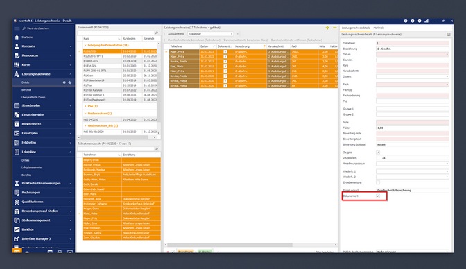 Screenshot der Leistungsnachweise in easySoft Education 5