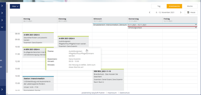Screenshot Terminplan 3.0 in easySoft Publish