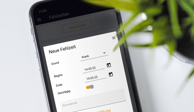 Screenshot der easySoft App Education: Fehlzeiten digital in der App hinterlegen