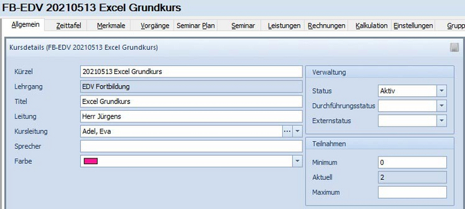 easySoft Education Teilnehmerzahl bei Kursen auf null setzen