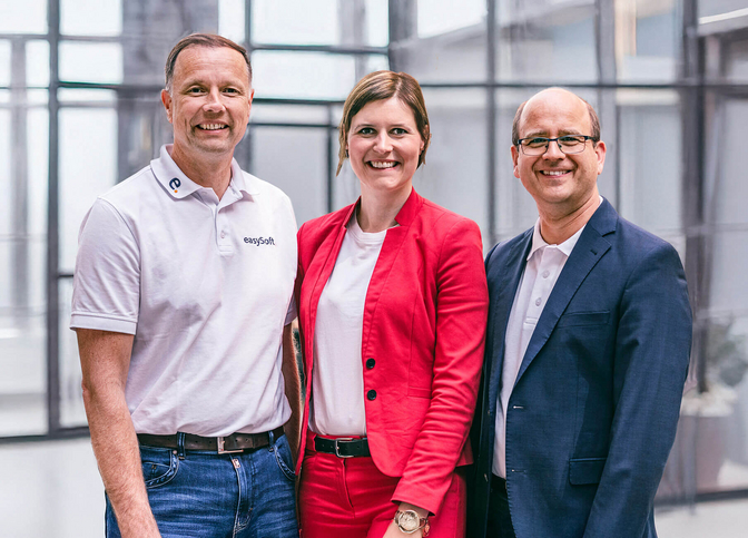 Die drei easySoft-Geschäftsführer Friedhelm Seiler, Hannah Oettinger und Matthias Bauer.