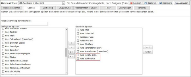Screenshot Datensicht für Volltextsuche bei Seminarangeboten